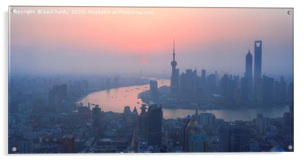 Elevated  View of Shanghai and the Bund at dawn  Acrylic by conceptual images