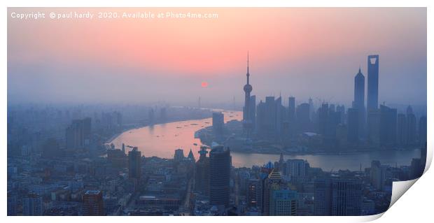 Elevated  View of Shanghai and the Bund at dawn  Print by conceptual images