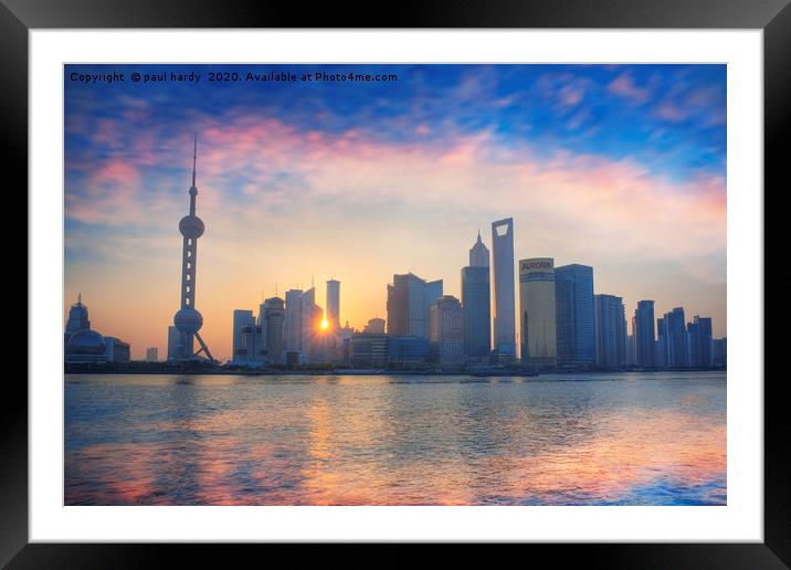Pudong skyline at sunrise, from the Bund. Shanghai Framed Mounted Print by conceptual images