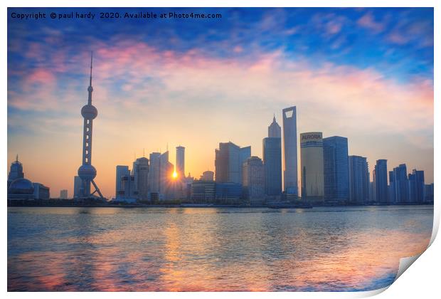 Pudong skyline at sunrise, from the Bund. Shanghai Print by conceptual images