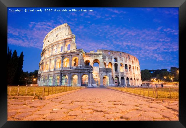 The Colosseum illuminated at dusk rome italy Framed Print by conceptual images