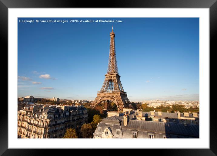High view of the Eiffel Tower, Paris. France. Framed Mounted Print by conceptual images