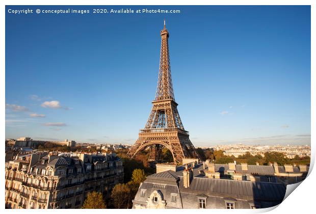 High view of the Eiffel Tower, Paris. France. Print by conceptual images