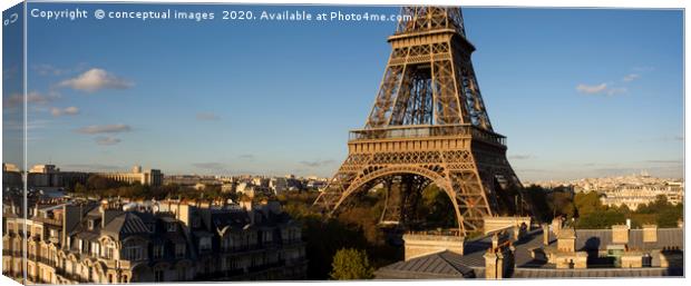 Panoramic view of the Eiffel Tower, Paris. France. Canvas Print by conceptual images
