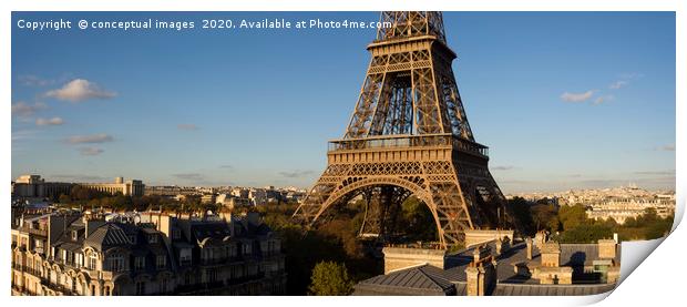 Panoramic view of the Eiffel Tower, Paris. France. Print by conceptual images