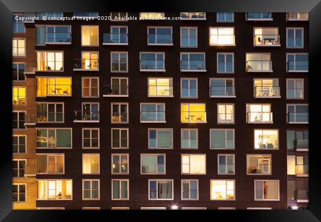 Modern apartment building at dusk Framed Print by conceptual images