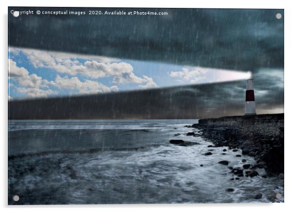 Lighthouse emitting beam of blue sky  Acrylic by conceptual images