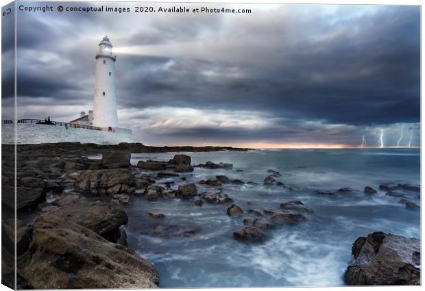 A view of a lighthouse a storm Canvas Print by conceptual images
