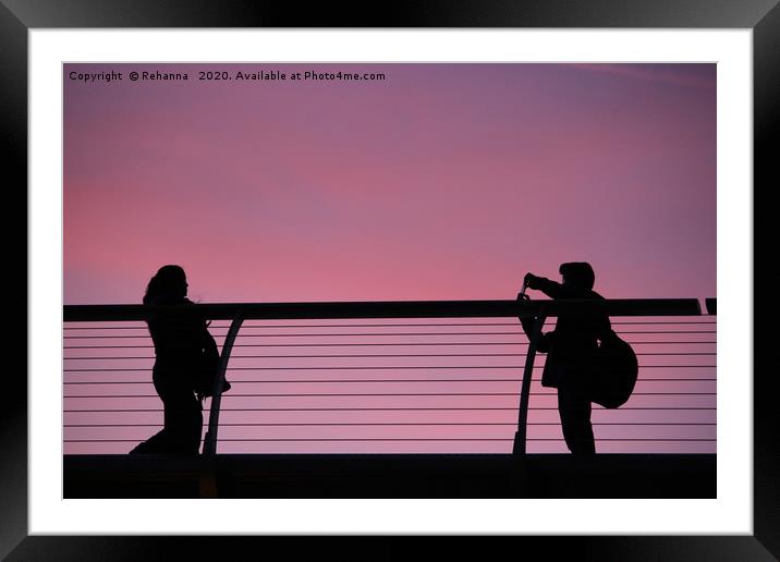 Millennium Bridge London sunset silhouettes Framed Mounted Print by Rehanna Neky