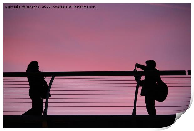 Millennium Bridge London sunset silhouettes Print by Rehanna Neky