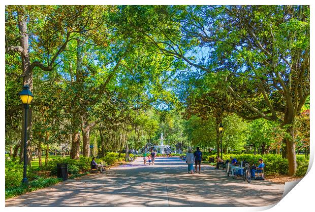 Families Walking into Forsyth Park Print by Darryl Brooks