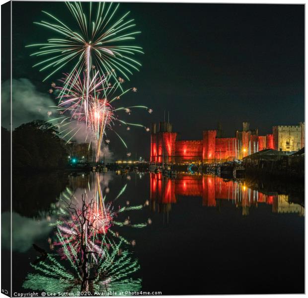 Caernarfon castle fireworks Canvas Print by Lee Sutton
