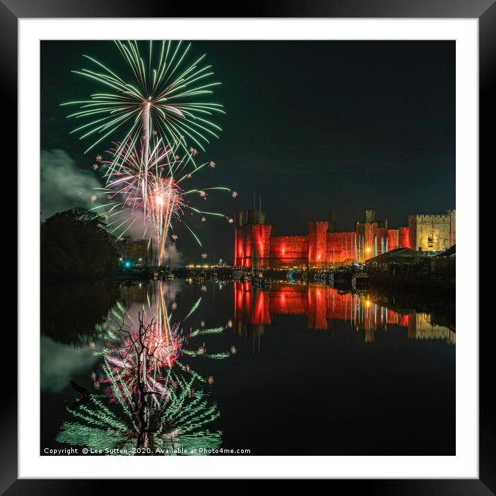 Caernarfon castle fireworks Framed Mounted Print by Lee Sutton