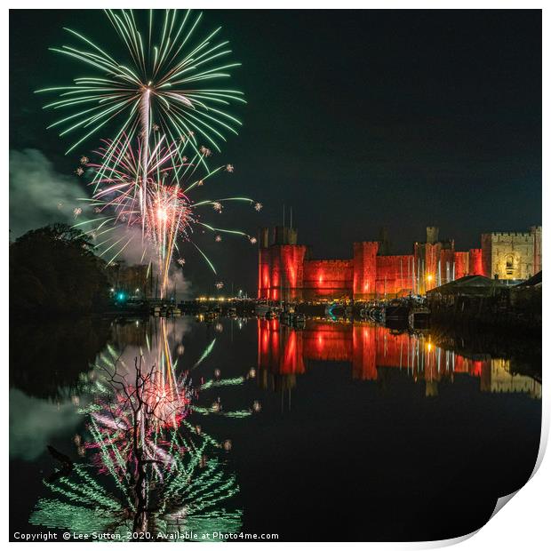 Caernarfon castle fireworks Print by Lee Sutton