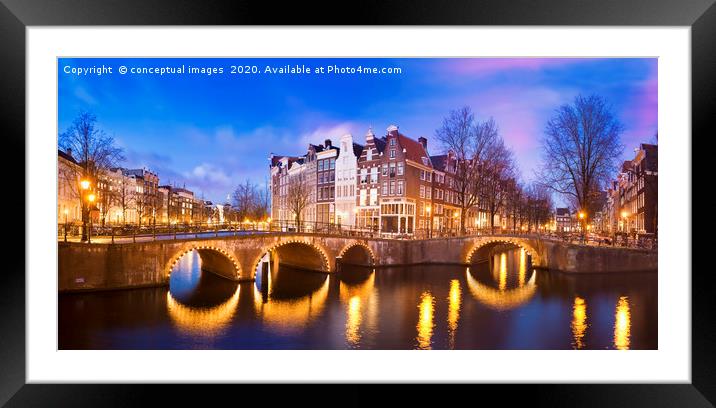 Keizersgracht Canal at dusk, Amsterdam Netherlands Framed Mounted Print by conceptual images