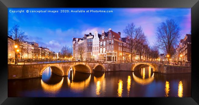 Keizersgracht Canal at dusk, Amsterdam Netherlands Framed Print by conceptual images