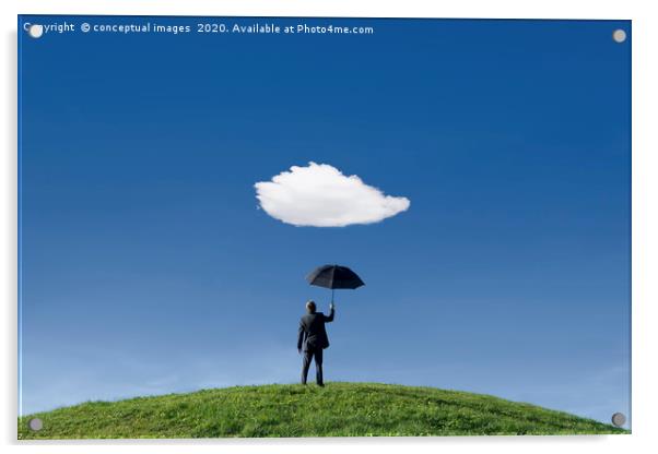 Businessman on a hill holding umbrella  Acrylic by conceptual images
