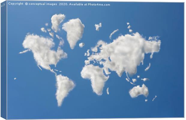 Clouds that have formed the shape of the world Canvas Print by conceptual images