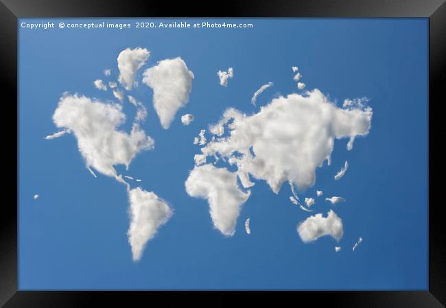 Clouds that have formed the shape of the world Framed Print by conceptual images