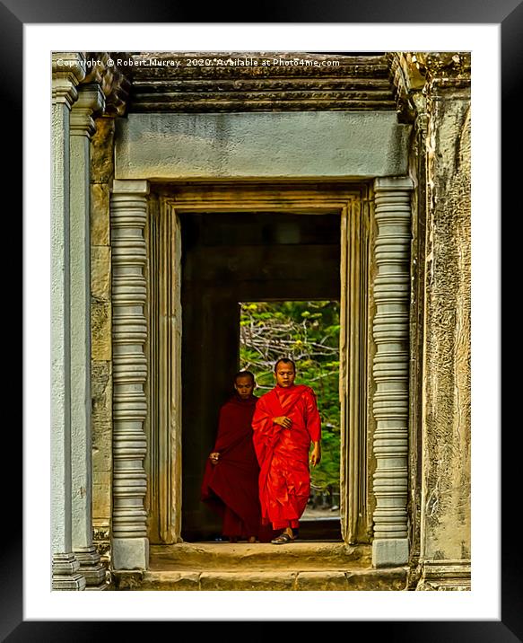 Buddhist Monk and Acolyte, Angkor Wat, Cambodia. Framed Mounted Print by Robert Murray