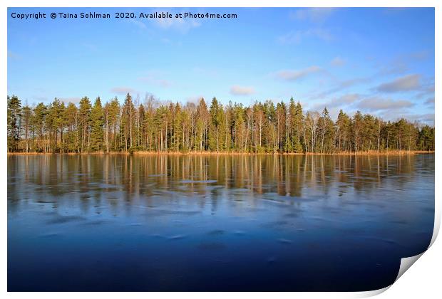 Blue Ice Covered Lake Sorvasto Print by Taina Sohlman