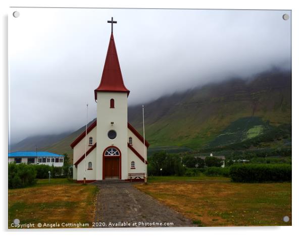 Icelandic Church in the Mist Acrylic by Angela Cottingham