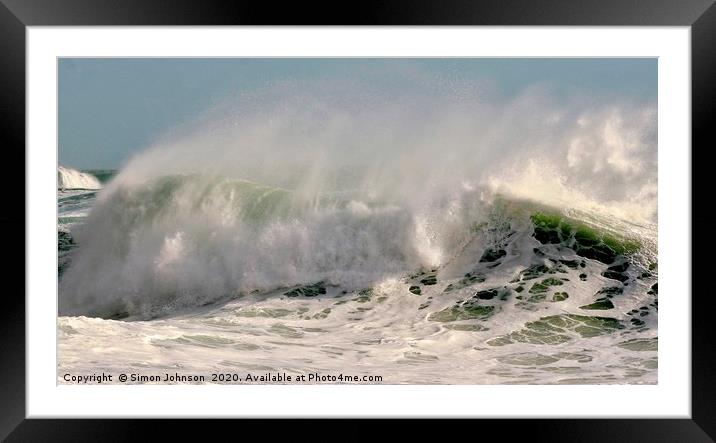 sunlit wind blown wave Framed Mounted Print by Simon Johnson