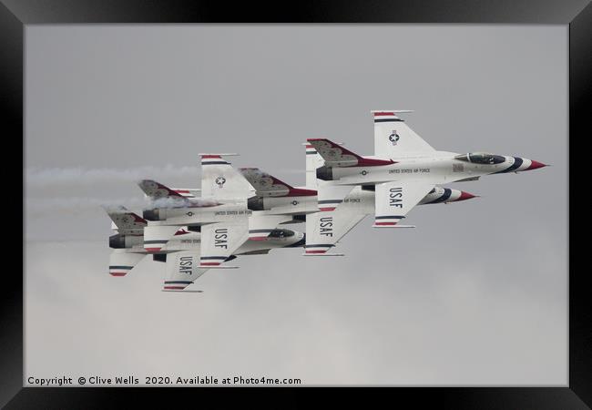 Thunderbirds in a four ship in formation at RIAT Framed Print by Clive Wells