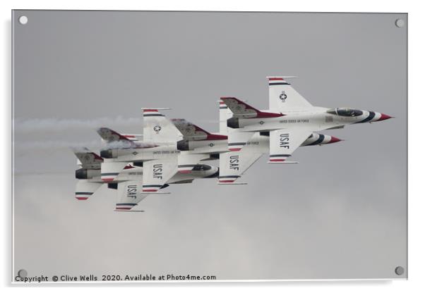 Thunderbirds in a four ship in formation at RIAT Acrylic by Clive Wells