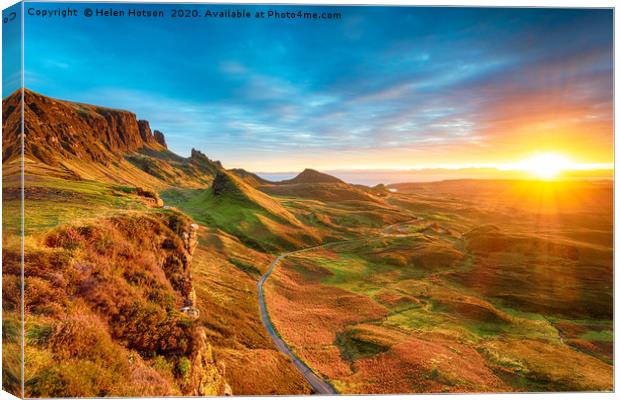 Magical sunrise over the Quiraing on the Isle of S Canvas Print by Helen Hotson