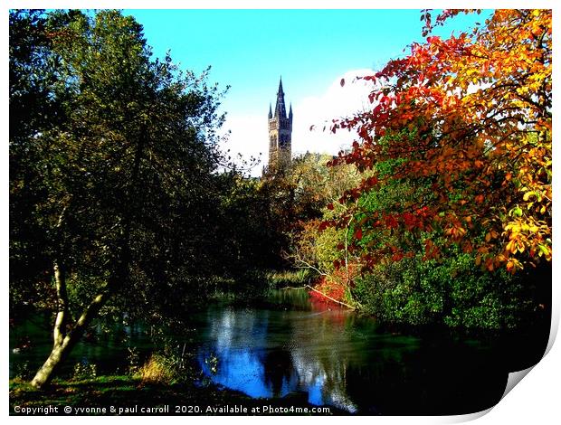 Glasgow University from Kelvingrove Park in Autumn Print by yvonne & paul carroll
