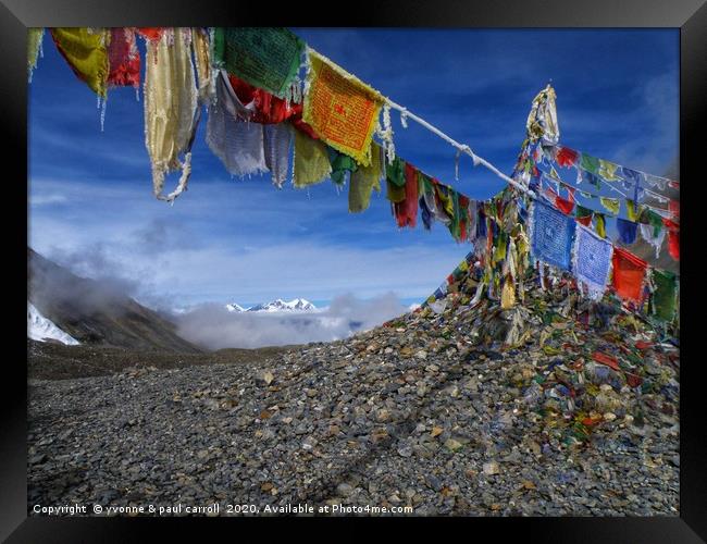 Prayer flags at Thorong-La Pass Framed Print by yvonne & paul carroll