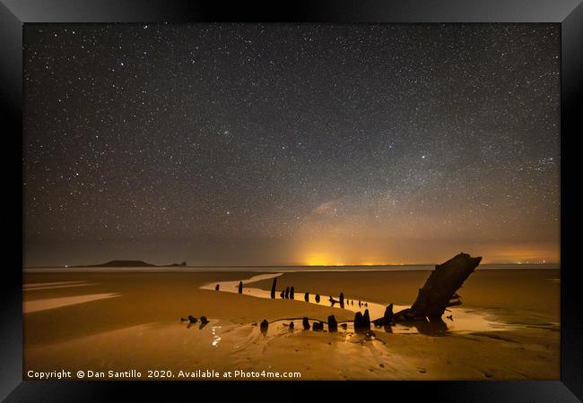 Helvetia Wreck and Worms Head at Night Framed Print by Dan Santillo