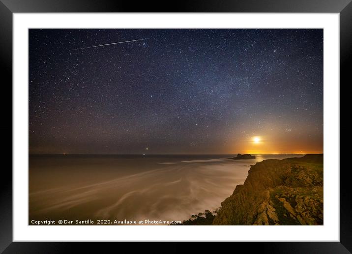 The Moon over Worms Head, Rhossili at Night Framed Mounted Print by Dan Santillo