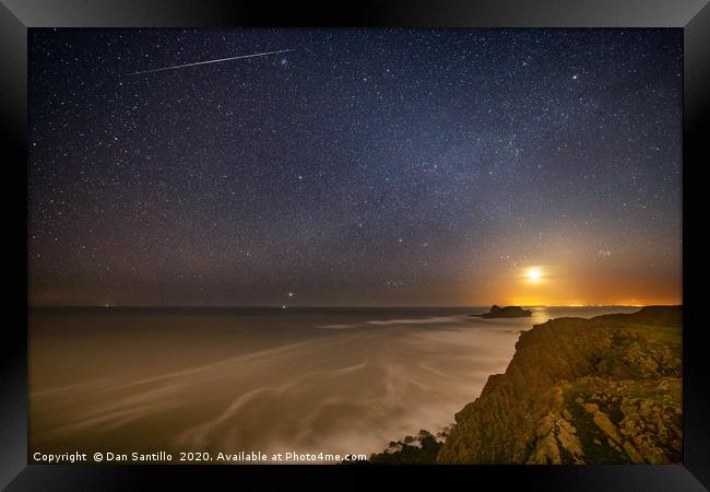 The Moon over Worms Head, Rhossili at Night Framed Print by Dan Santillo