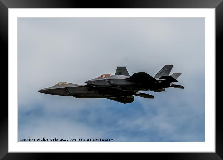 F-22A Raptor & F-35A Lightning II at RAF Fairford Framed Mounted Print by Clive Wells