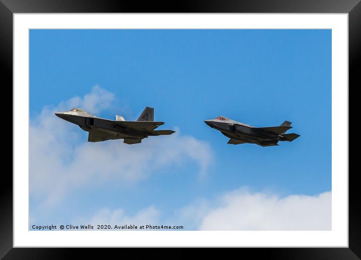 F-22A Raptor & F-35A Lightning II at RAF Fairford Framed Mounted Print by Clive Wells
