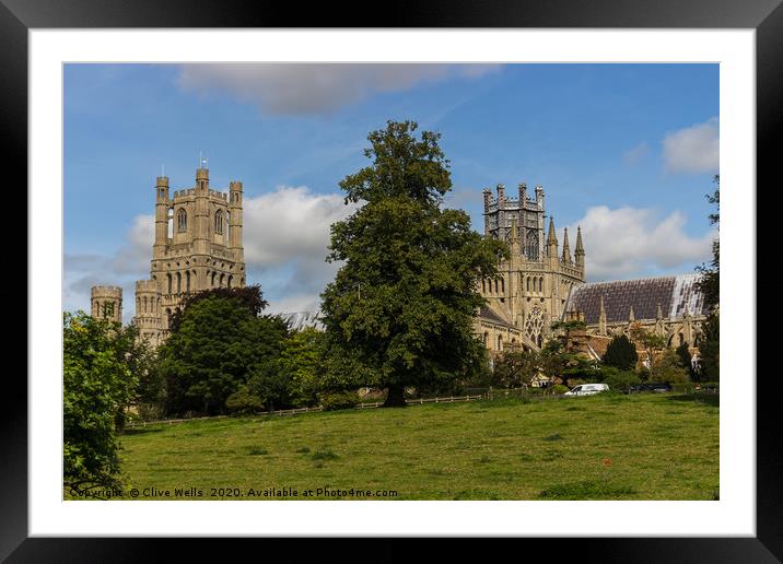 Ely Cathedral from the meadows Framed Mounted Print by Clive Wells
