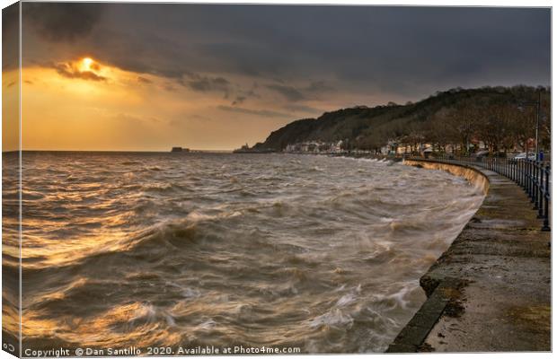 Very high tide at Swansea Bay and Mumbles Canvas Print by Dan Santillo