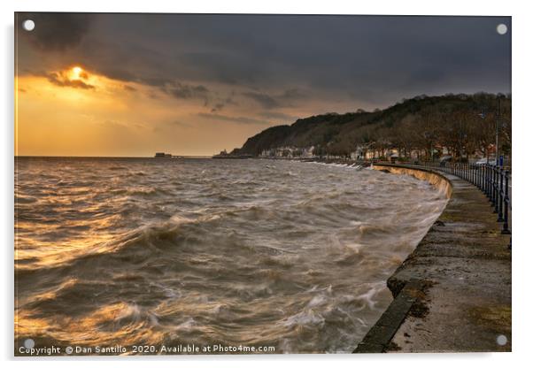 Very high tide at Swansea Bay and Mumbles Acrylic by Dan Santillo