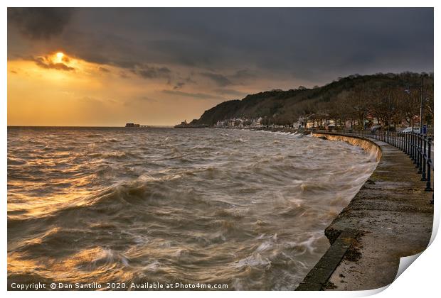 Very high tide at Swansea Bay and Mumbles Print by Dan Santillo