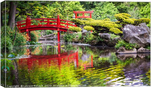 Beautiful japanese garden and red bridge Canvas Print by Laurent Renault