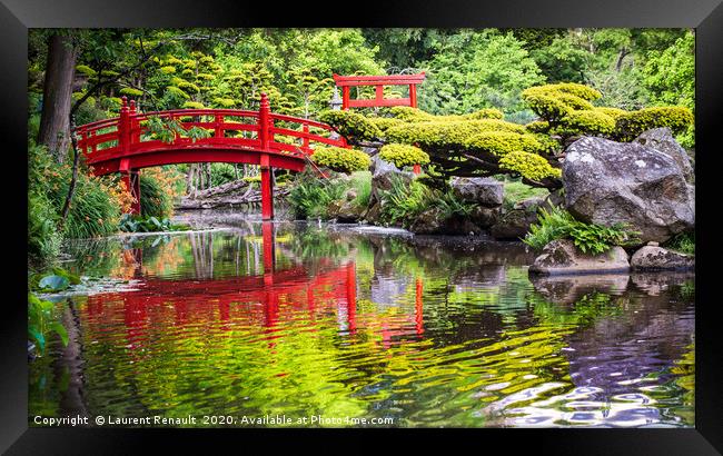 Beautiful japanese garden and red bridge Framed Print by Laurent Renault