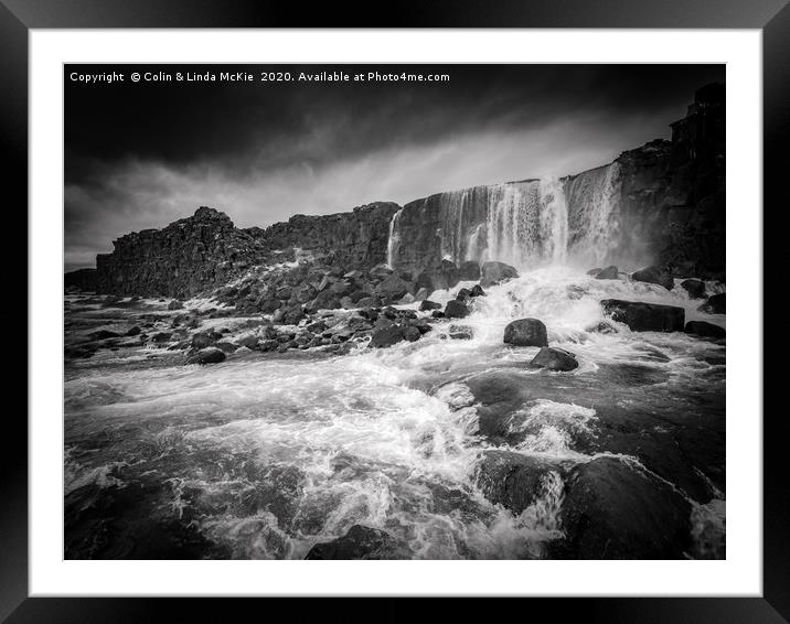 Oxararfoss Waterfall, Iceland Framed Mounted Print by Colin & Linda McKie