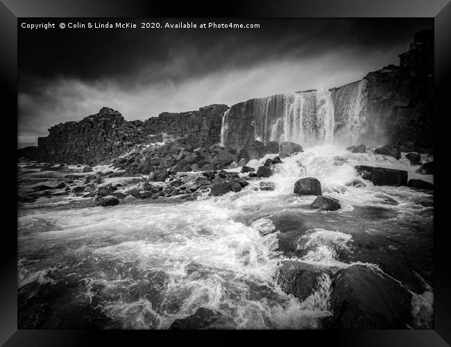 Oxararfoss Waterfall, Iceland Framed Print by Colin & Linda McKie