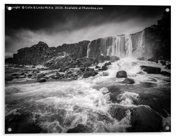 Oxararfoss Waterfall, Iceland Acrylic by Colin & Linda McKie