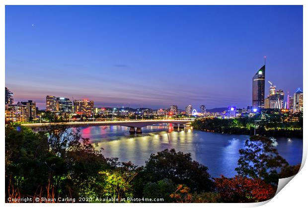 Night time on the Brisbane River Print by Shaun Carling