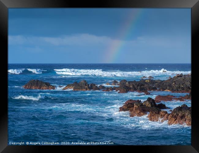 Waves and Rainbow at Puerto de la Cruz Framed Print by Angela Cottingham