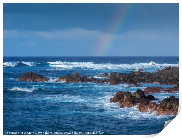 Waves and Rainbow at Puerto de la Cruz Print by Angela Cottingham