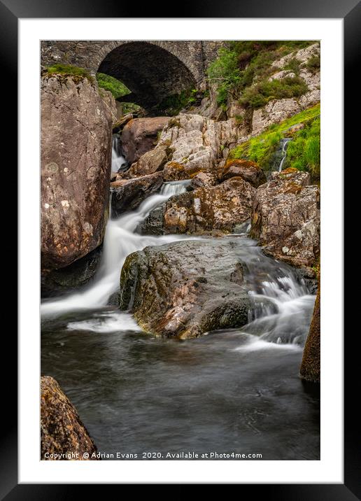 Bridge Waterfall Snowdonia Framed Mounted Print by Adrian Evans